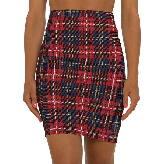 Red Plaid High Waisted Pencil Skirt