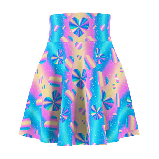 Holographic Heart Ultra High Waisted Skater Skirt