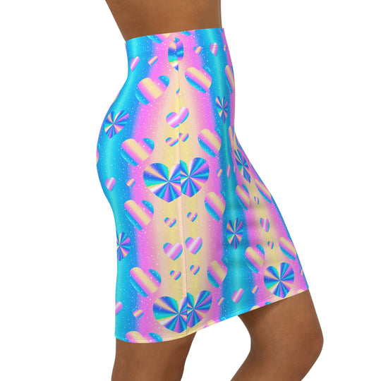 Holographic Heart High Waisted Pencil Skirt
