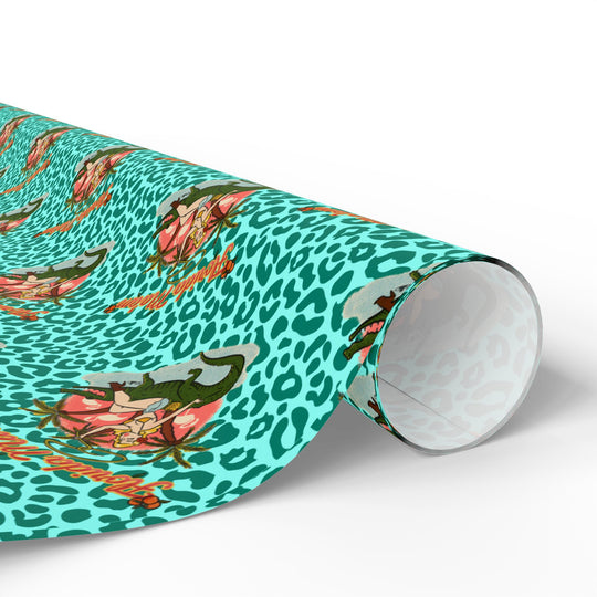Gator Ridin' Babe Cat Walk Wrapping Paper — Turquoise Animal Print Gift Wrap