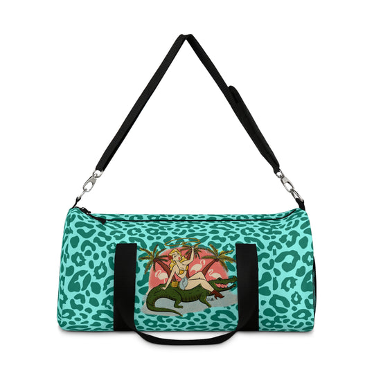 Cat Walk Blonde Gator Ridin' Leopard Duffle Bag