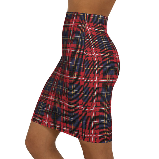 Red Plaid High Waisted Pencil Skirt
