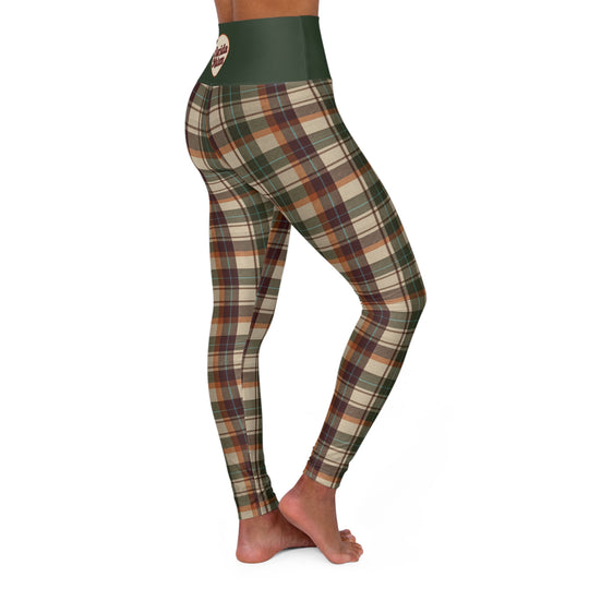 Plaid High-Waist Yoga Leggings — Olive & Earth Tone Fall Activewear