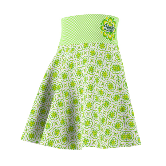 Retro Lime Tiled Ultra High Waisted Skater Skirt