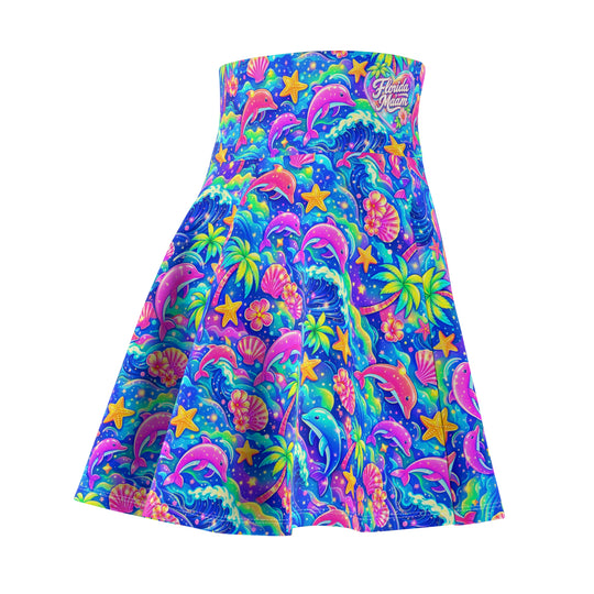 Neon Ocean Ultra High Waisted Skater Skirt