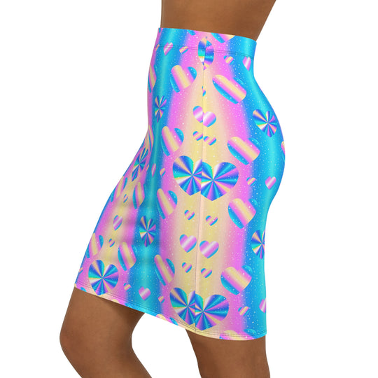 Holographic Heart High Waisted Pencil Skirt