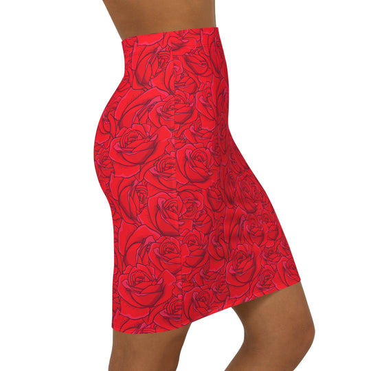 Red Roses High Waisted Pencil Skirt