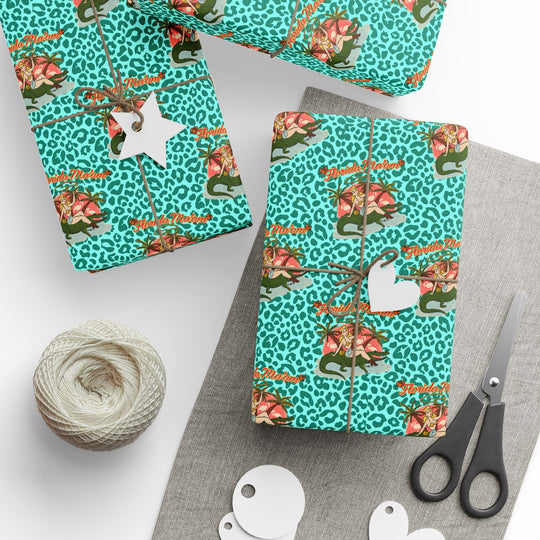Gator Ridin' Babe Cat Walk Wrapping Paper — Turquoise Animal Print Gift Wrap
