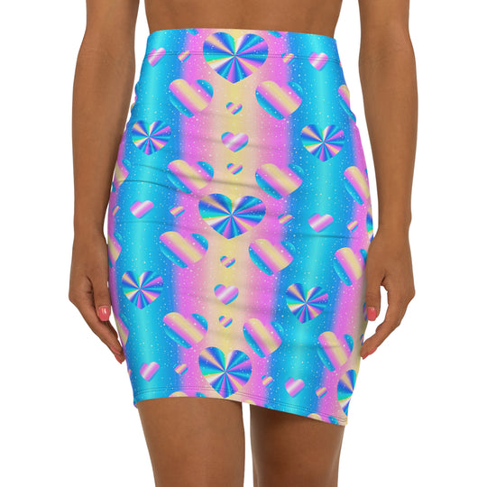 Holographic Heart High Waisted Pencil Skirt