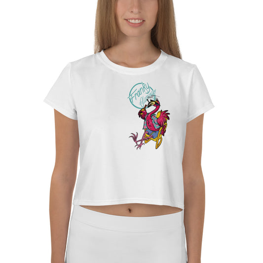 Franky Flamingo and pink circle logo All-Over Print Crop Tee